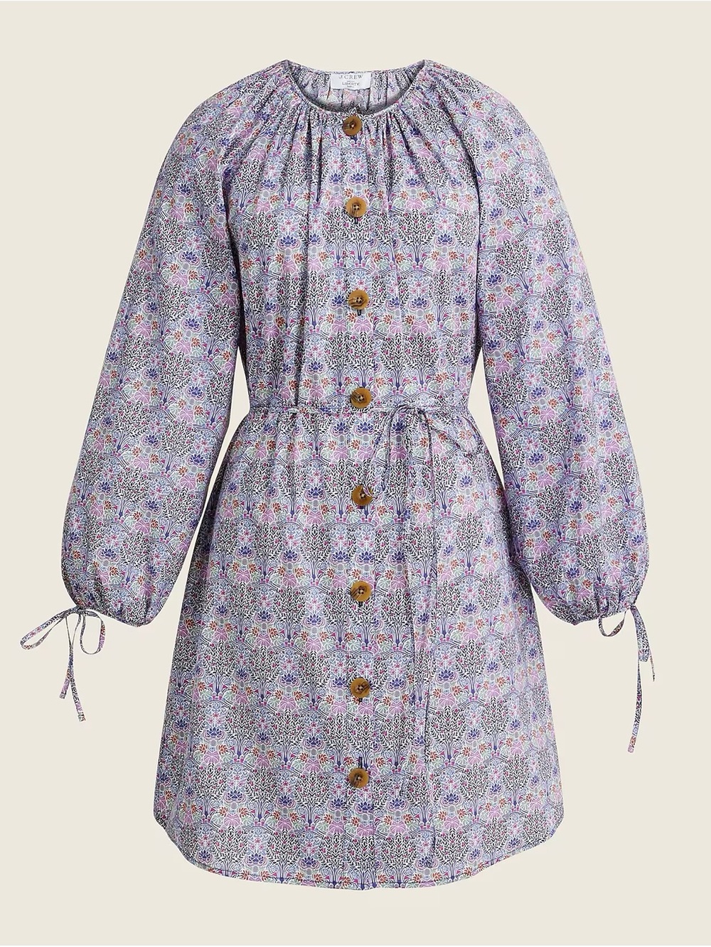 Tie-sleeve button-front organic cotton dress in Liberty® Club Nouveau fabric